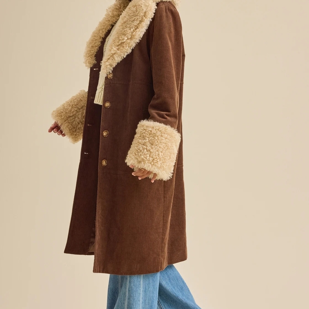 Altrd State Brown Coat with Cream Fur Trim - Picture 4 of 5
